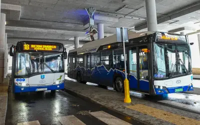 Buses at the transport hub next to the railway station in Zakopane