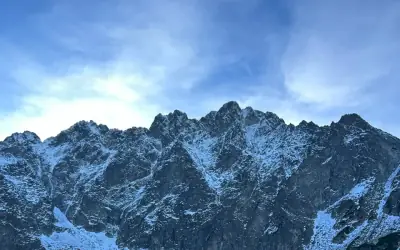 Rocky Tatra peaks with the first snow above dwarf pine